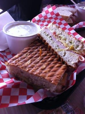 An artichoke panini an clam chowder my co worker ordered