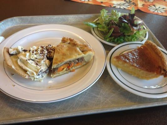 Pie Palooza 2013: vanilla custard with chocolate, savory pork rillette and oyster mushroom, lavender and honey, and fresh greens