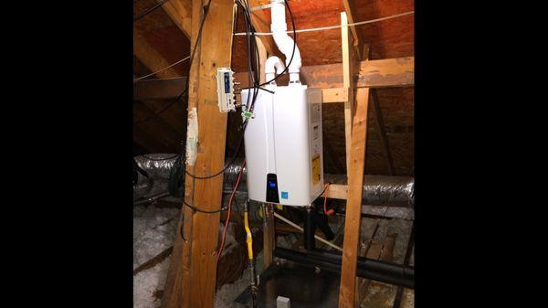 Navien NPE-240A Natural Gas .97 Energy Factor High Efficiency Condensing Attic Tankless Water Heater Installation