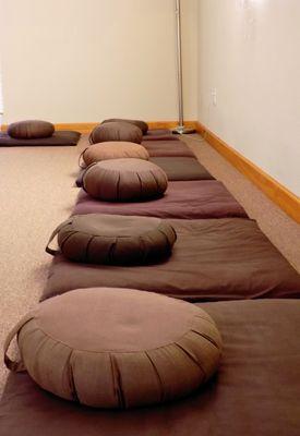 Zen meditation cushions, pillows  and mats provided.