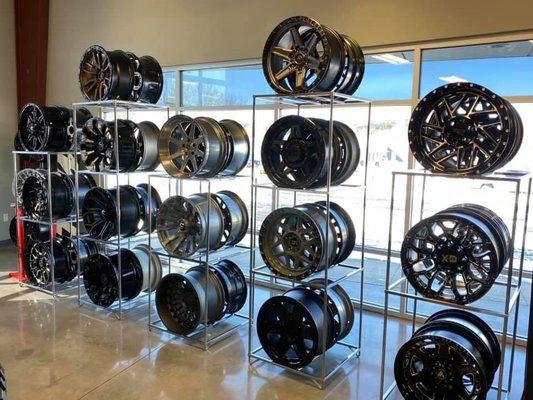 Wheels on display inside of store