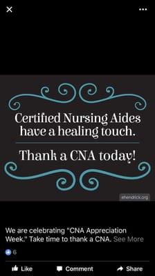 Our CNA's are the ones that make DOVES loved by our clients.  Happy CNA appreciation week!! We love you