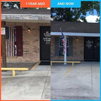 Before and after painting the front of the Building