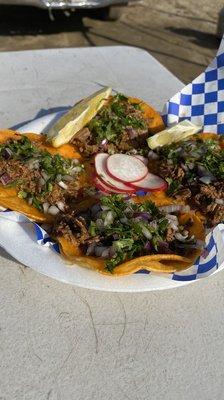 4 birria tacos with everything. Love it!