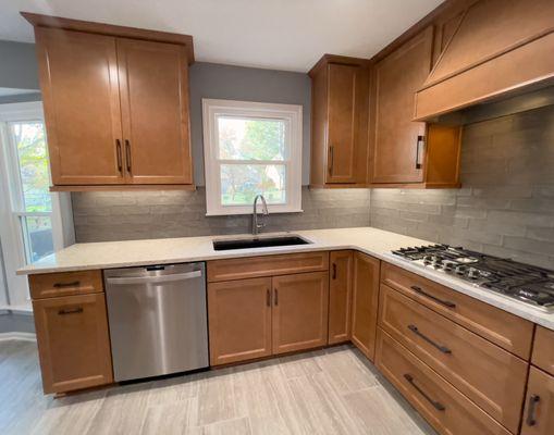 Remodeled kitchen with L-shaped island