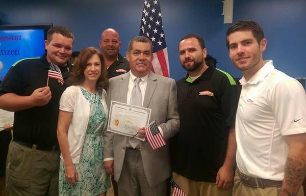 Celebrating a big day for one of our technicians as he was sworn in as a United States citizen.