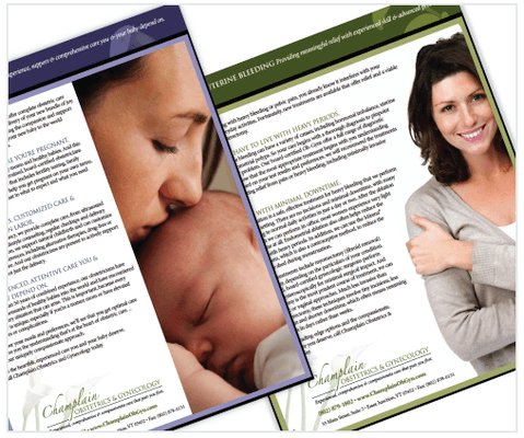 One-sheets for Champlain Obstetrics & Gynecology.