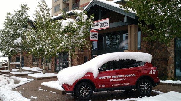 Our display car is in front of our street-level offices at The Steamboat Grand Resort.