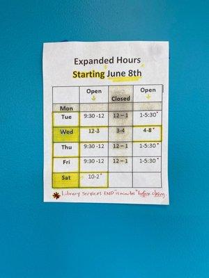 Updated library hours