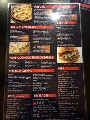 Back of menu