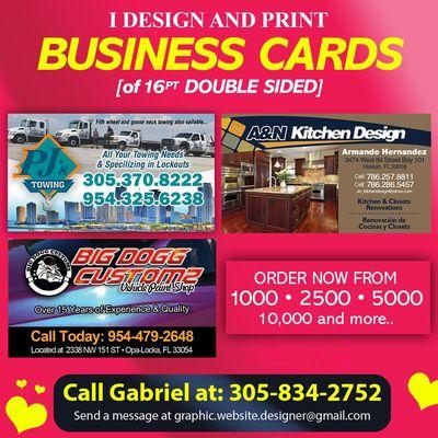 Affordable Full color business cards design and print at $60. no extra cost, unlimited changes.  Call 305-834-2752