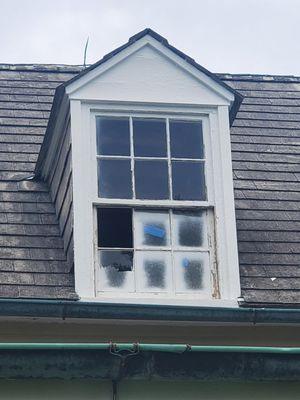 glass is missing, window sash not sanded, missing glazing