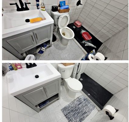 Before and after bathroom cleaning