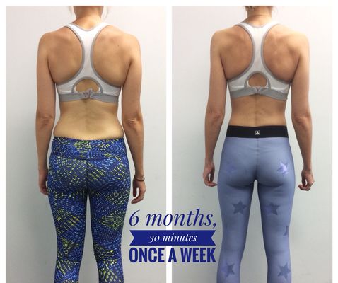 Before and after of a client working out for 6 months once a week!