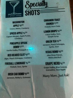 Shots menu