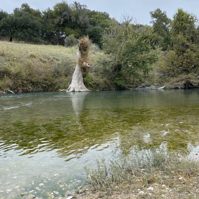 Cross-stream view, Oct 2019, low water level