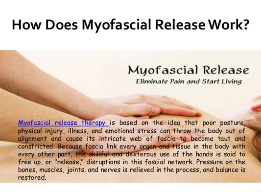 Myofascial Release Therapy offered Saturdays. Private pay and by appointment only.