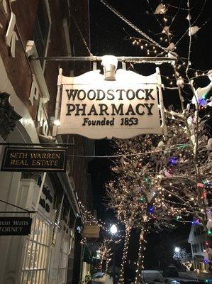 At the close of a march 2018 snow storm; classic and enduring( 165 years) . The oldest pharmacy in Vermont.   Gary smith- owner  G