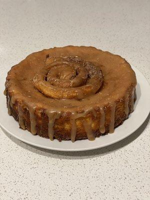 Churro cheesecake with a caramel drizzle