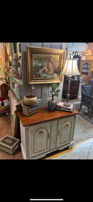 Beautiful vintage 2 door console cabinet. Storage with style!!