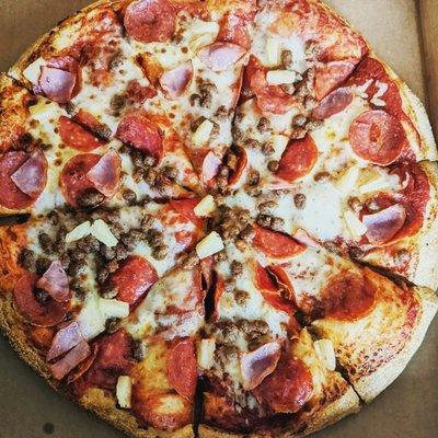 Meat lovers pizza with pineapple