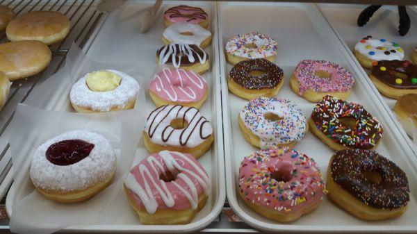 We carry a variety of fancy donuts including long sprinkles, round sprinkles, peanut, coconut, M&M.