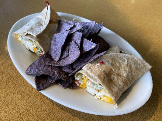 Ranchero Wrap with Blue Tortilla Chips (Salsa Included But Not Shown)