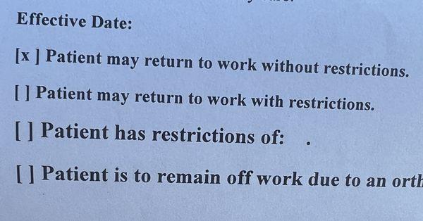 No regard. my jobs crippling me. No restrictions when I clearly said Im jacked up because of the repetitive tasks. WHO is he working for?