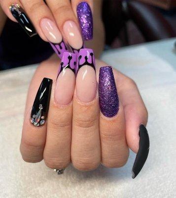 Acrylic nails with long coffin shaping