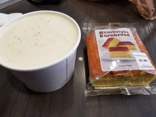 Soup and cornbread from the hot bar