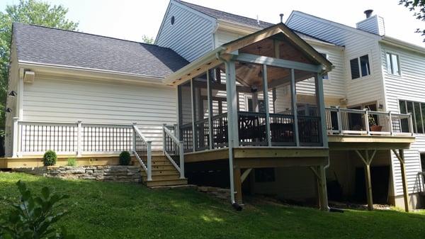 Here is the finished deck with custom screened in Gazebo, extended deck to the corner of the house for the wheelchair access ...