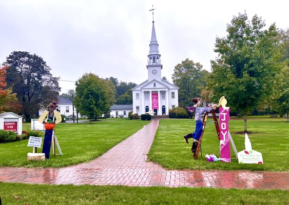 Halloween decorations on the town green in front of the church - oct 2021