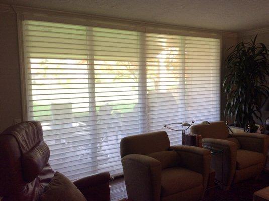 Hunter Douglas Power View in Charbonneau. Privacy and convenience of Pebble remote!