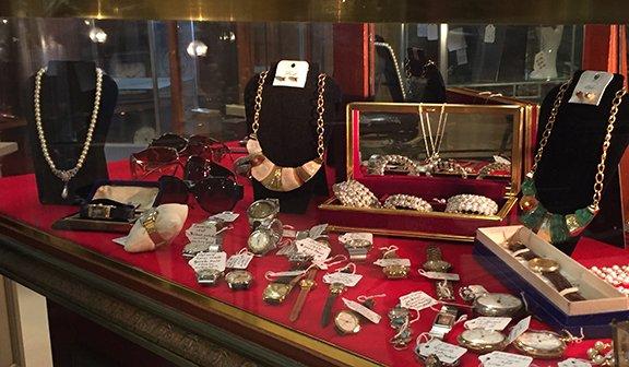 Some of the vintage watches and jewelry that populate the sales cases.