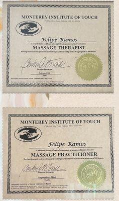 My MIT massage certificates. Great place to learn the art of massage.