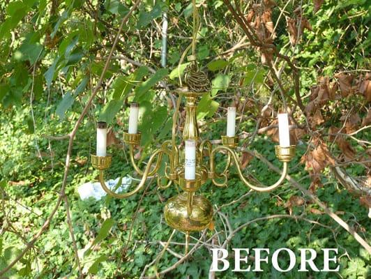 One of our many chandeliers for sale at the ReStore before a quick, cheap makeover!