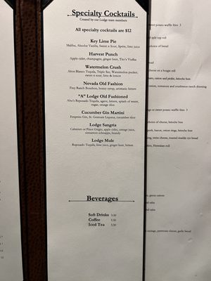 Menu - Specialty Cocktails and Beverages