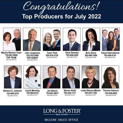 Congratulations! Top Producers!
 Call Bron the Listing Expert at 202.860.7680