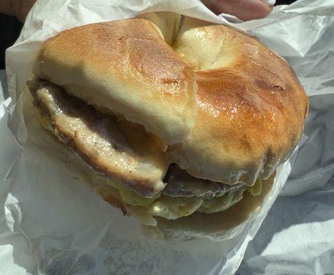 Sausage breakfast bagel