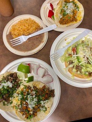 Lengua Taco Carnitas Tostada Campechano Taco Rice and beans