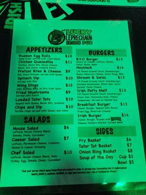 Front of Menu