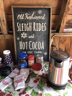 Hot cocoa station so you can have  a hot beverage for the ride