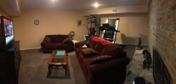 Panos of my basement gym. Equipment provided and maintained by: PLAY IT AGAIN SPORTS, ROANOKE, with the genius of Chick and Tanner Duus.