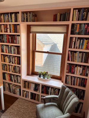 Office shelves AFTER. Very study, tons of book storage.