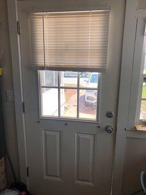 New Front Door Install w. Blinds and new Handset + deadbolt.