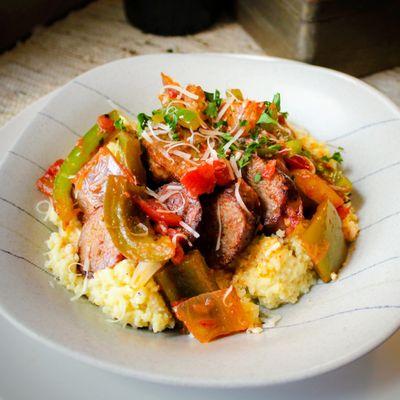 Italian Sausage & Peppers with Parmesan Polenta