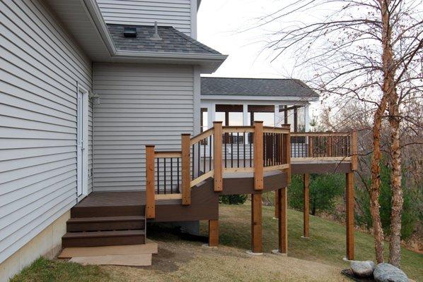 Azek decking with cedar rail and aluminum spindles