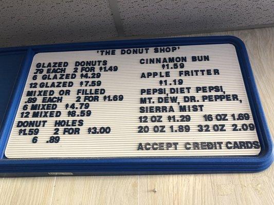 Donuts menu