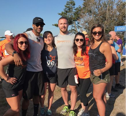 Studio Manager Liz, Head Coach Nik, Coach Sarah, Coach Will, SA Jess and SA Olivia at our Hope Runs Here 5K