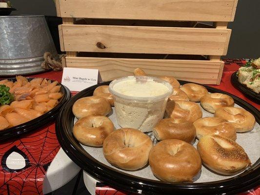 My 1.5 year old guests appreciated the plain cream cheese bagels + the parents could add the lox to theirs